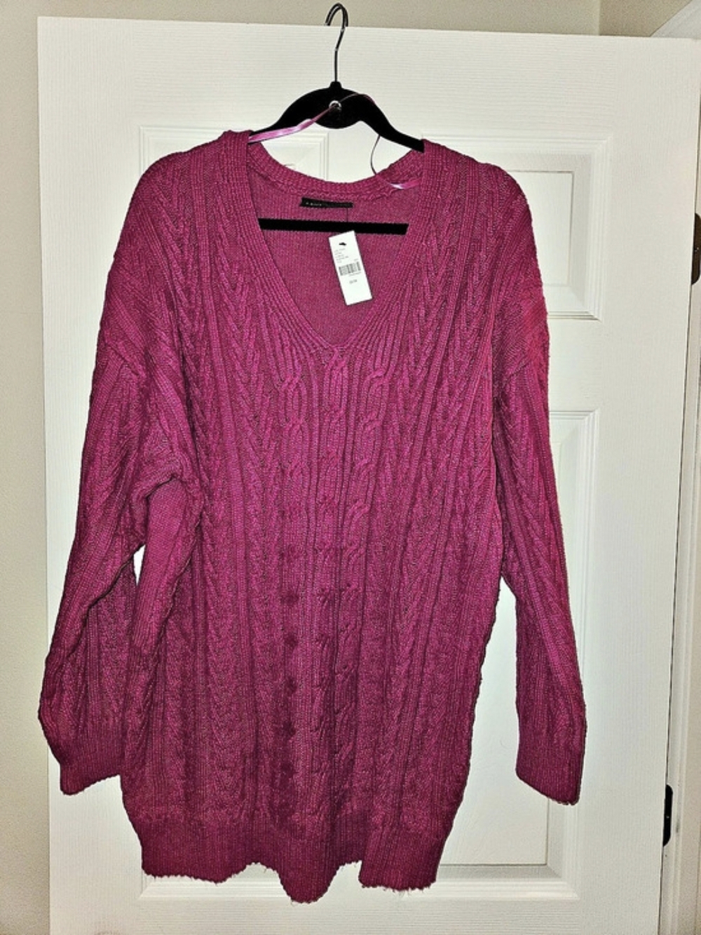 Lane BRYANT Cable V-Neck Pullover Sweater Pink